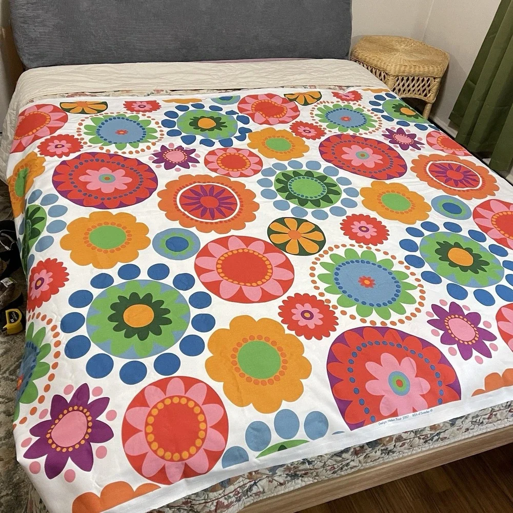 VTG IKEA Helen Trast 2007 Fabric Large Mod Floral Slower Hippie 57x72 Retro MCM